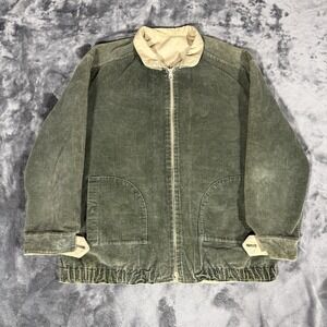 VTG L. Magnin Corduroy Jacket Mens Small Green Tan Reversible Workwear 70s 80s
